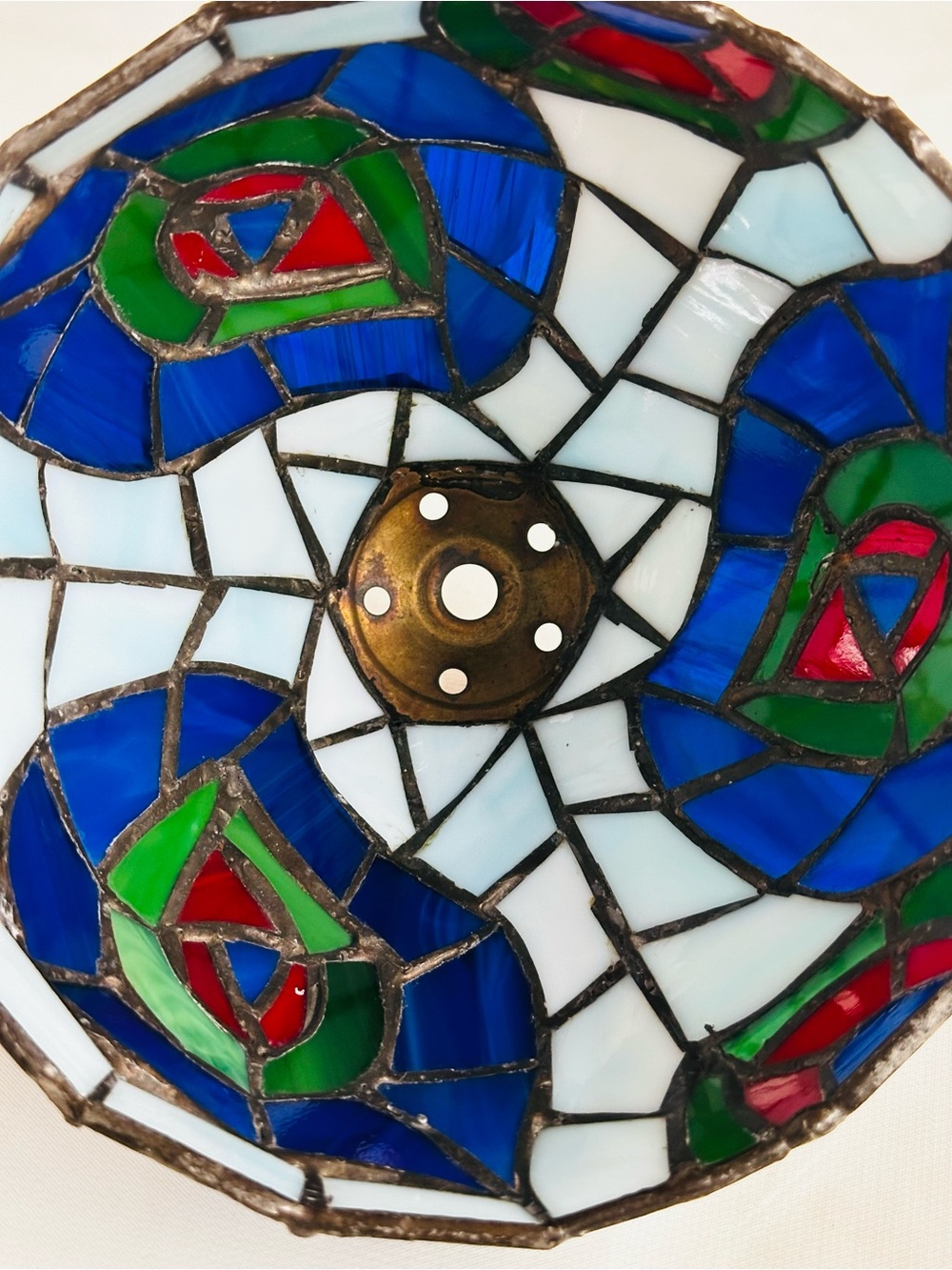 Vintage Tiffany Style Stained Glass Lamp Shade 6.5” Blue Green Red Art Deco